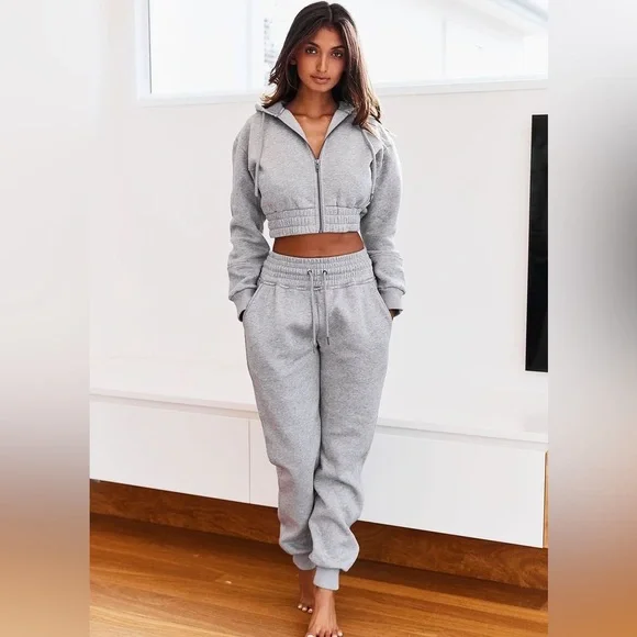 Lounge Underwear Intimates Sleepwear Lounge Underwear Dark Grey Scrunchie Jogger And Zip Up Hoodie Set Poshmark